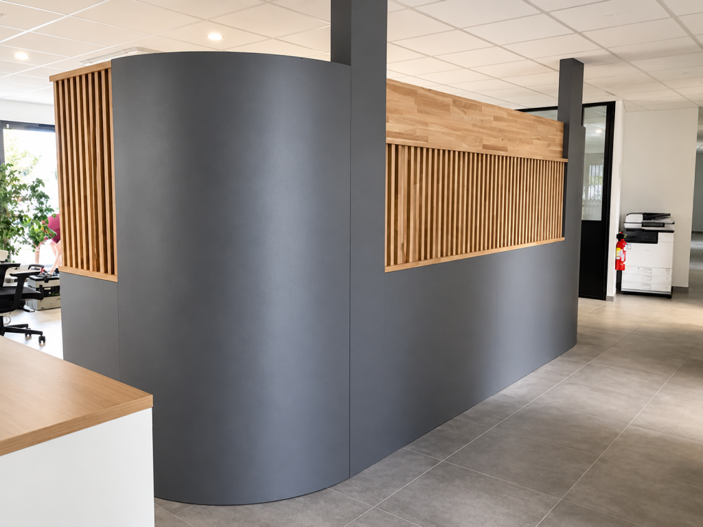 Cloison de bureau anthracite et chêne